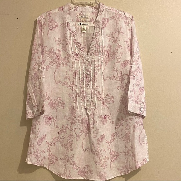 Malvin I Love Linen L(10) Floral Linen Popover Tunic Top Made in Germany - Picture 1 of 9